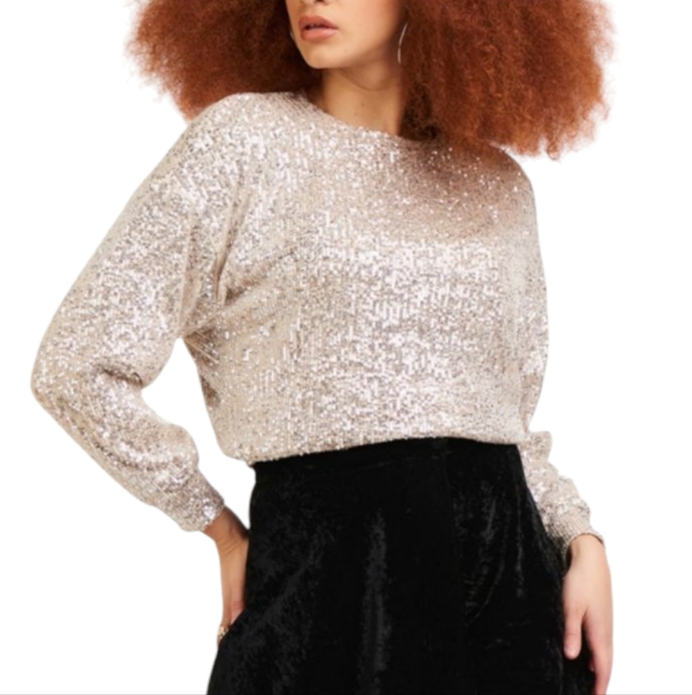 Black Tape |Sequin Cream Silver Top